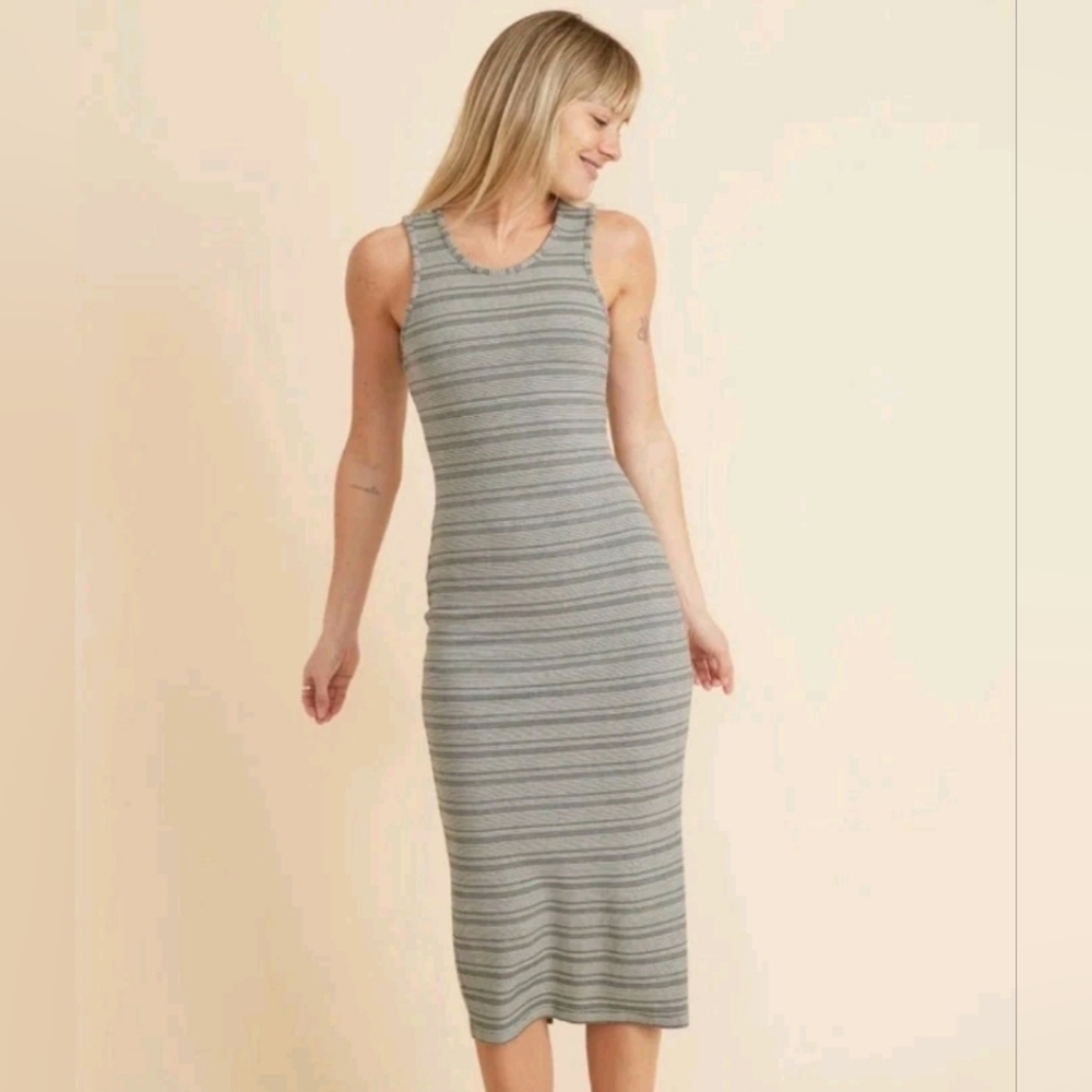 Marine Layer Lexi Rib Daytime Midi Dress in Black & Gray Size Small